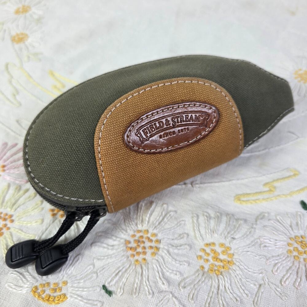 Field & Stream Clamshell Sunglasses Eyeglasses Case Green Brown Zipper Travel